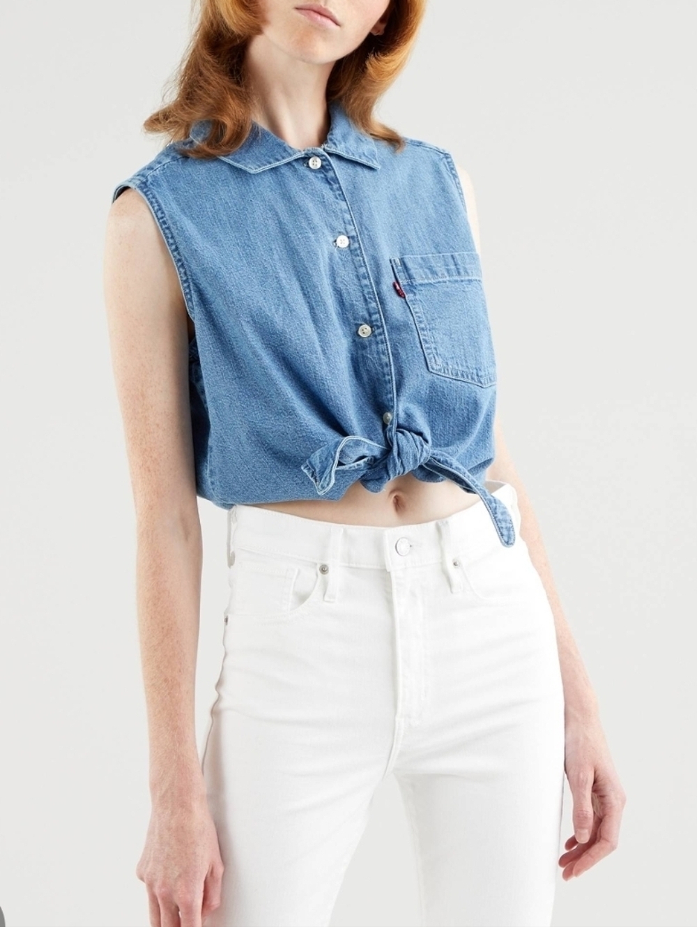 Levi's Women's Sleeveless Rumi Button Shirt – Blue Size‎ Med